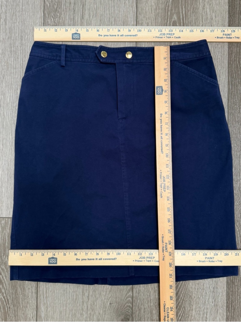 LAUREN RALPH LAUREN KNEE LENGTH PENCIL SKIRT NAVY 10 COTTON SNAP ZIP CLOSURE - Picture 10 of 10
